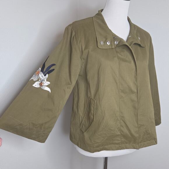 Eric Signature Olive Embellished Cropped Jacket lined Sz Medium - Picture 1 of 9